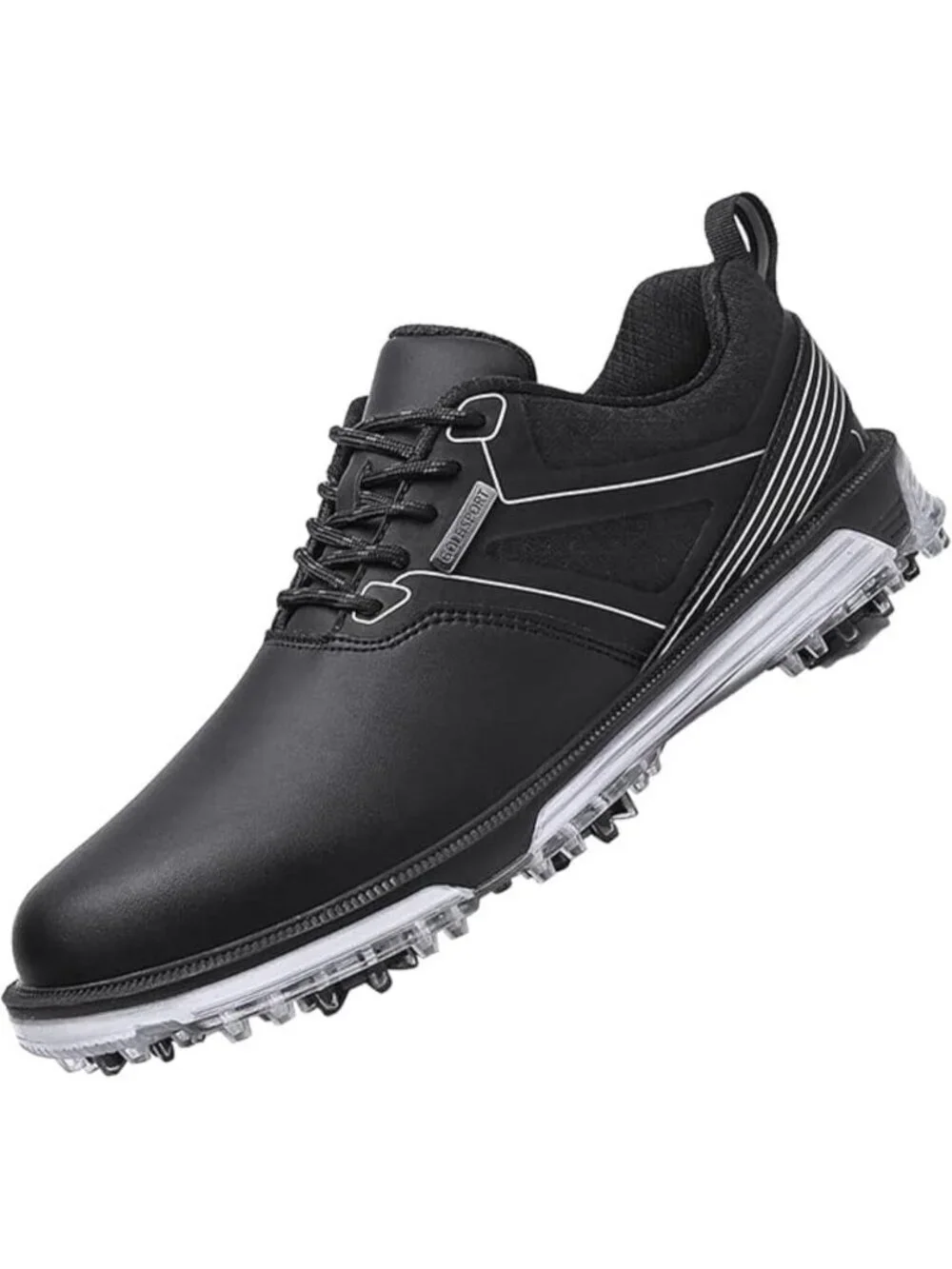 Men's Black Golf Shoes Fixed Nail Less Sole Waterproof Lightweight No-slip